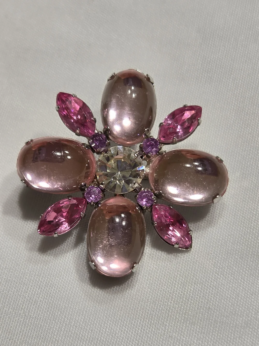 Pink Floral Crystal Brooch - Brand Unspecified